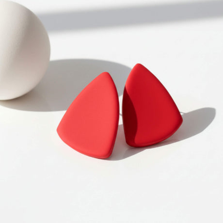 Red Geometric Statement Stud Earrings – Handmade Clay Jewellery