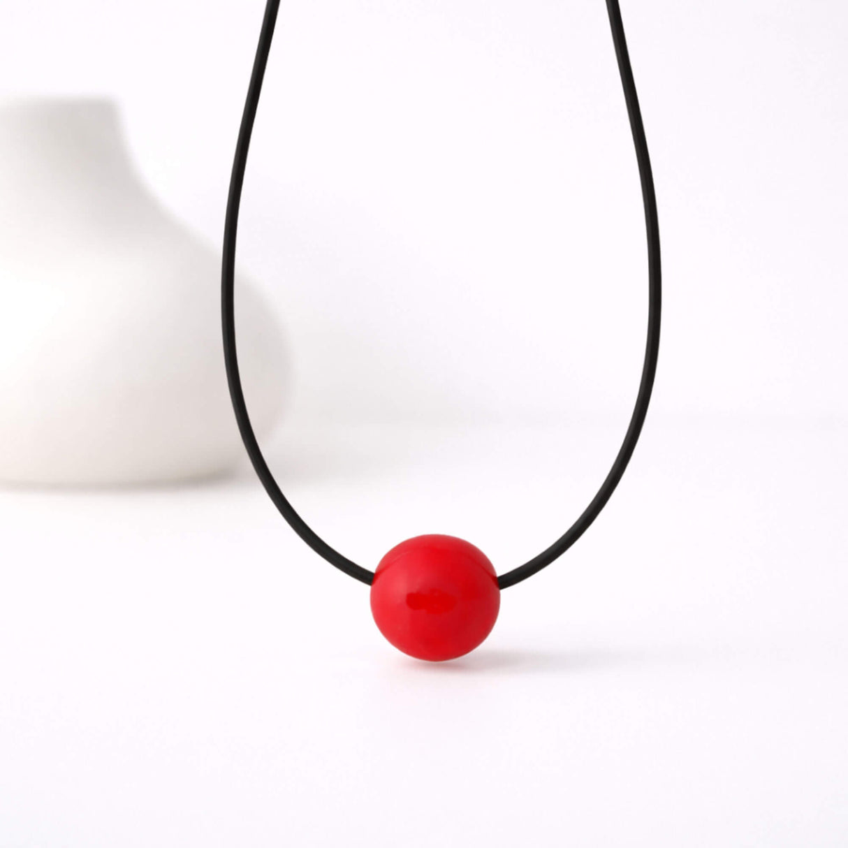 red chunky bead necklace lifestyle image, handmade jewellery at Lottie Of London