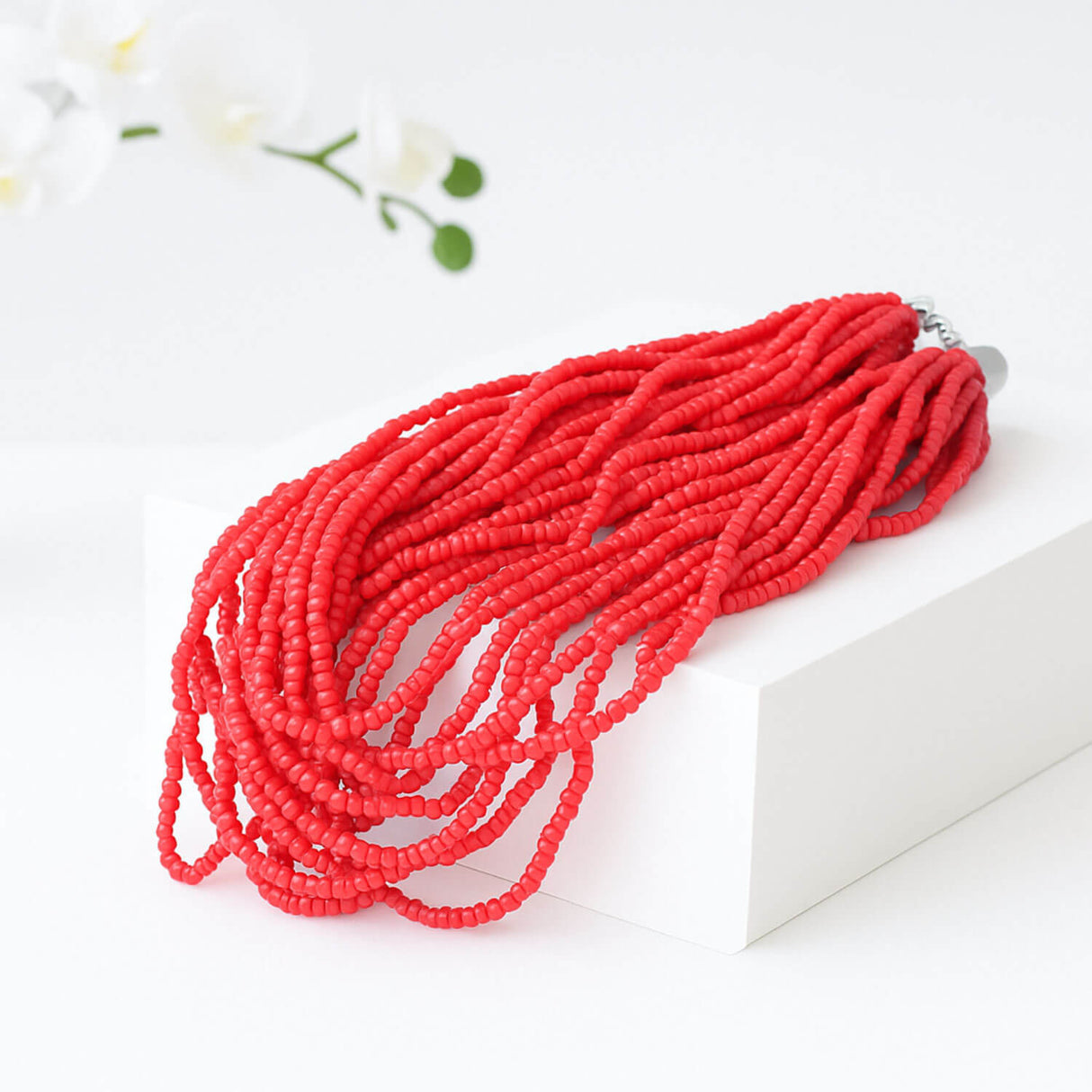 Red Multi-Strand Statement Necklace - Colourful Statement Jewellery