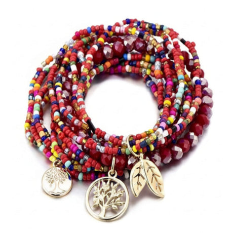 Red beaded bracelet stack at Lottie of London