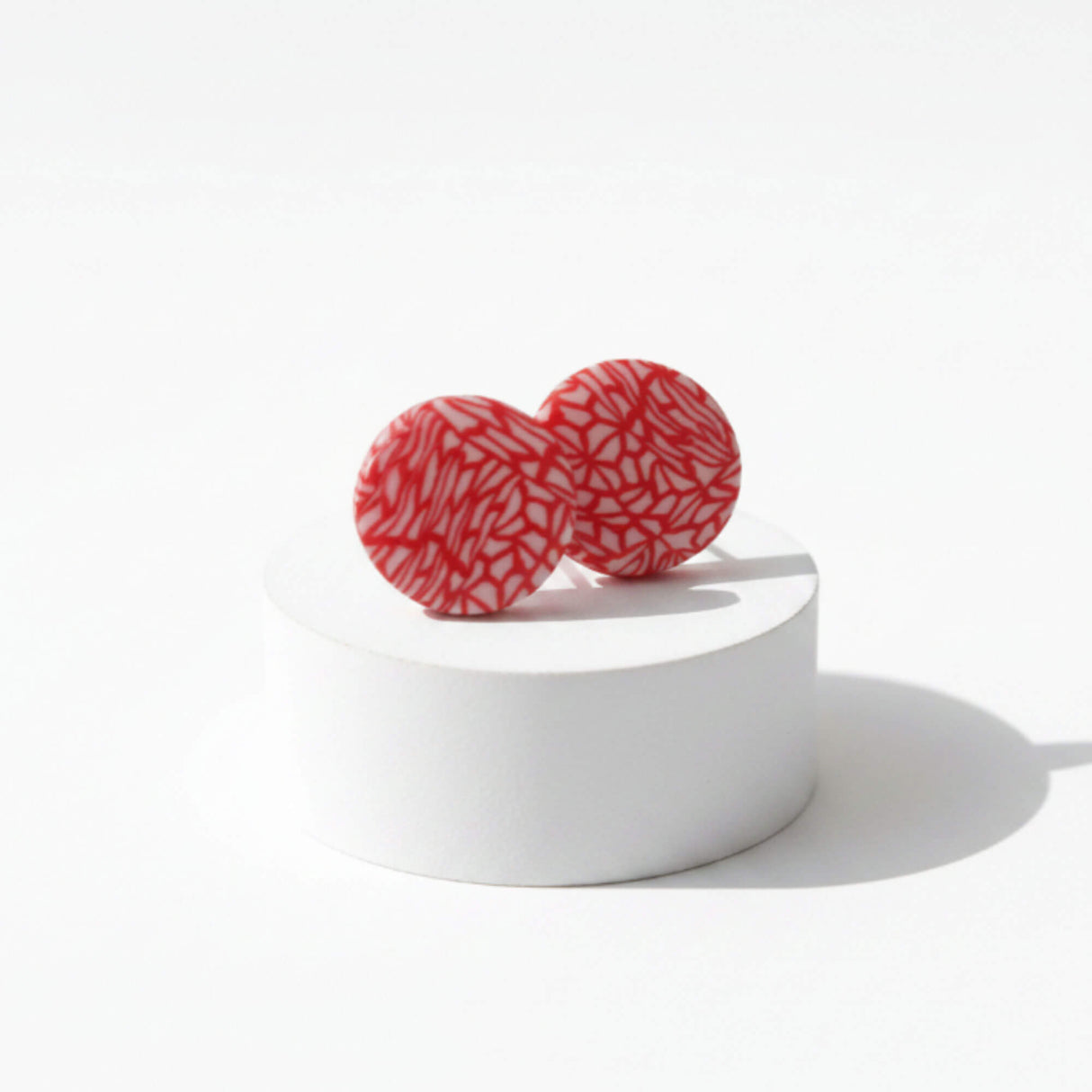 Red & White Pattern Stud Earrings | Minimalist Clay Studs