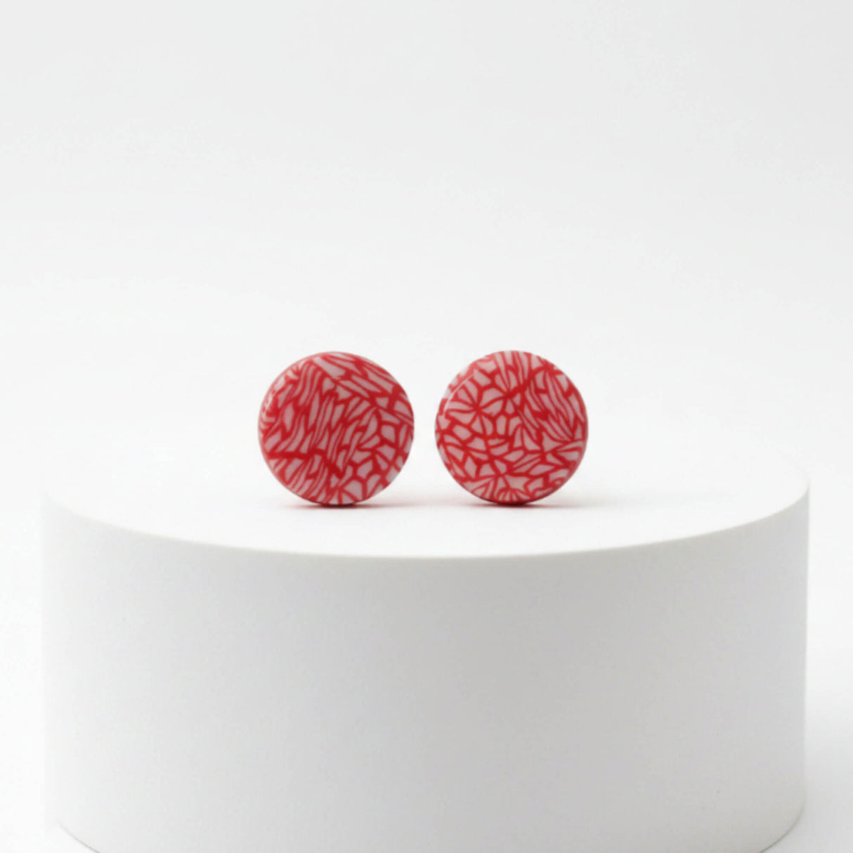 Red & White Pattern Stud Earrings | Minimalist Clay Studs