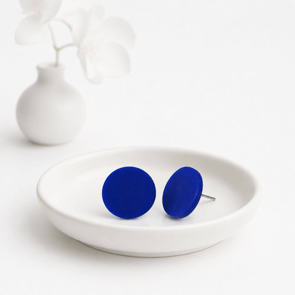 Royal Blue Stud Earrings | Minimalist Handmade Clay Jewellery