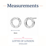 Silver hammered circle stud earrings size guide