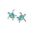Blue Turtle stud earrings on white background - Lottie of London jewellery
