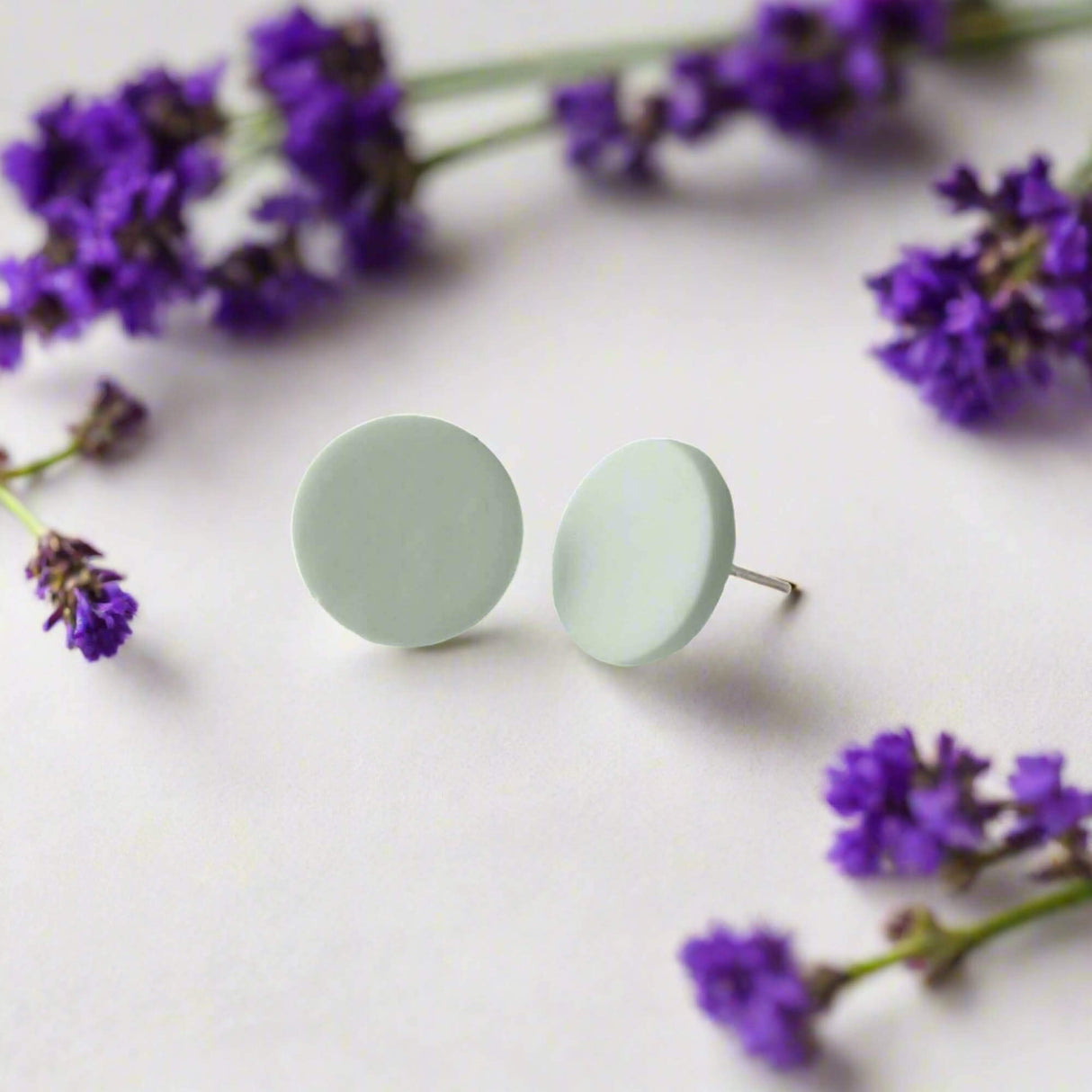 Round Stud Earrings for Women in Mint Green | Minimalist Clay Jewellery