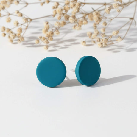 teal blue clay stud earrings -handmade at lottie of london jewellery
