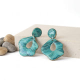 Turquoise Print Statement Drop Earrings - Wave Print | Limited Edition