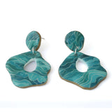 Turquoise Print Statement Drop Earrings - Wave Print | Limited Edition