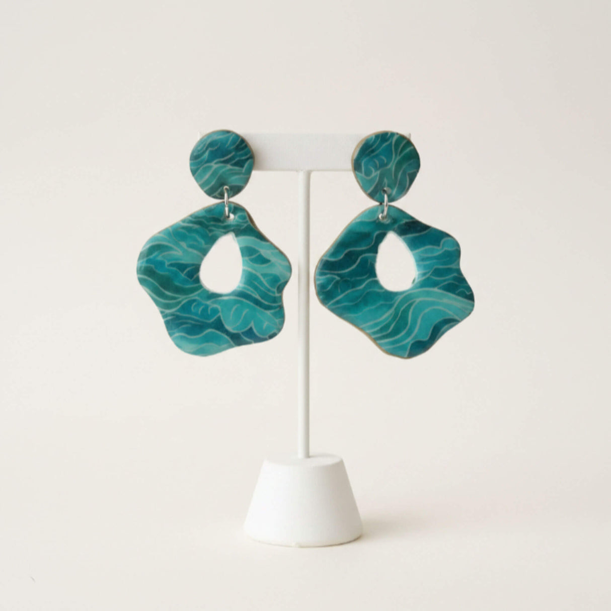 Turquoise Print Statement Drop Earrings - Wave Print | Limited Edition