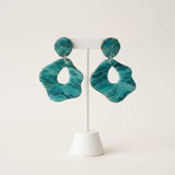 Turquoise Print Statement Drop Earrings - Wave Print | Limited Edition