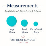 turquoise clay stud earrings size guide handmade at lottie of london 