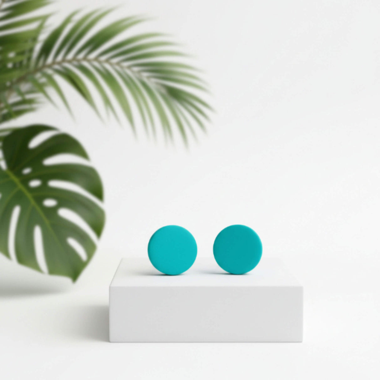 turquoise blue small stud earrings handmade clay jewellery at lottie of london 