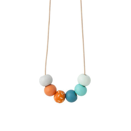 turquoise and orange long adjustable bead necklace handmade at lottie of london 