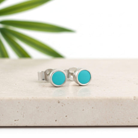 Small Turquoise Stud Earrings in Sterling Silver - Handmade Clay Jewellery