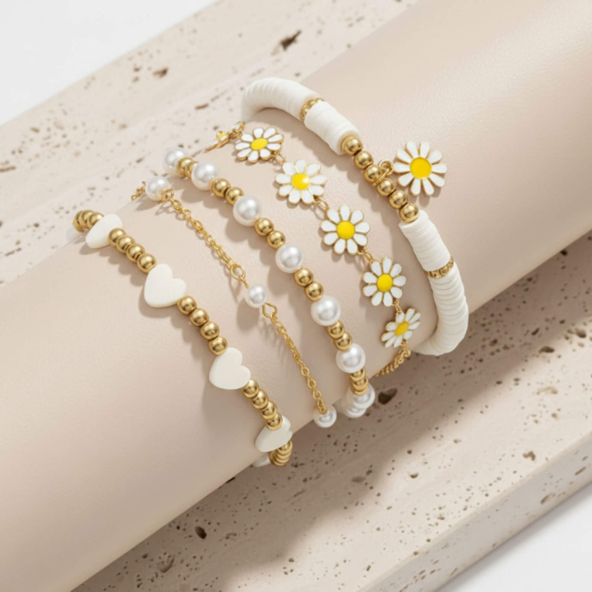 white daisy bracelet stack at lottie of london uk