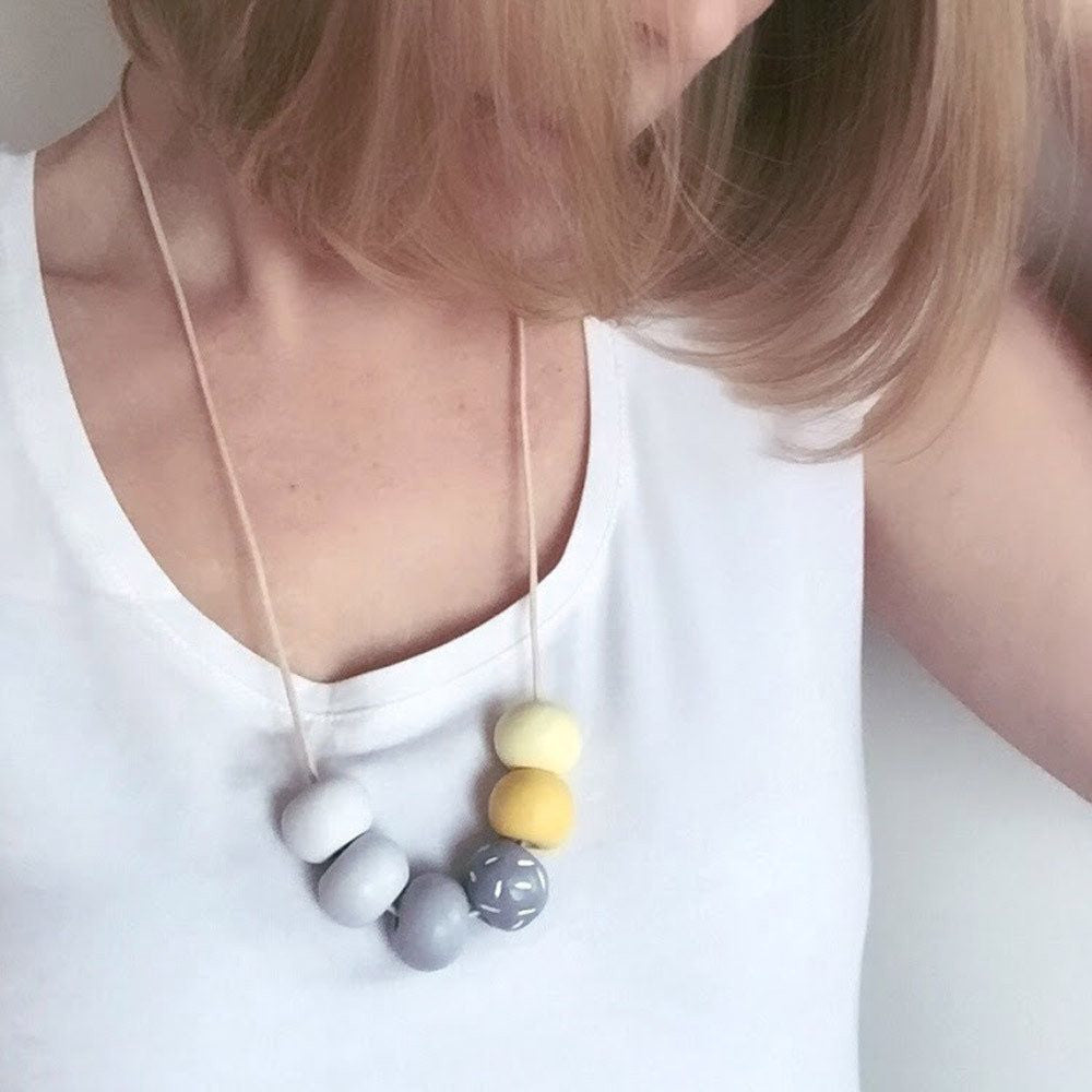 Long Bead Necklace In Grey - Lottie Of London Jewellery