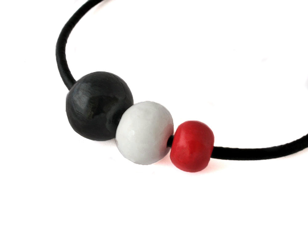 Chunky Statement Necklace in Black, White and Red - Lottie Of London Jewellery