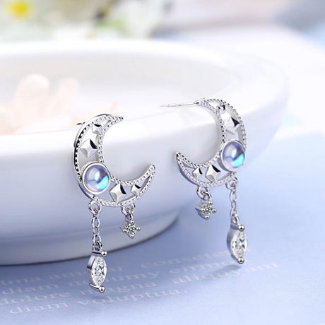 Moon stud earrings for women | Moonstone jewellery gifts