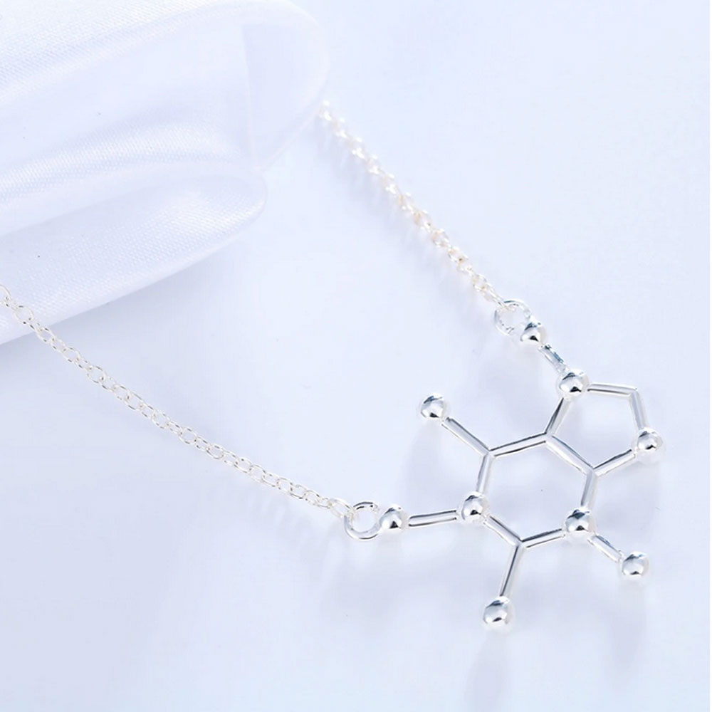 Caffeine Molecule Charm Necklace