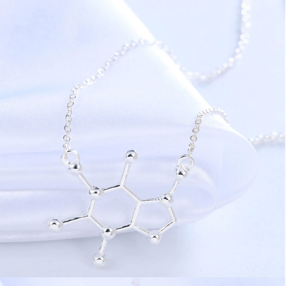 Caffeine Molecule Charm Necklace
