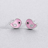 Tiny Bird Stud Earrings in Pink for Women