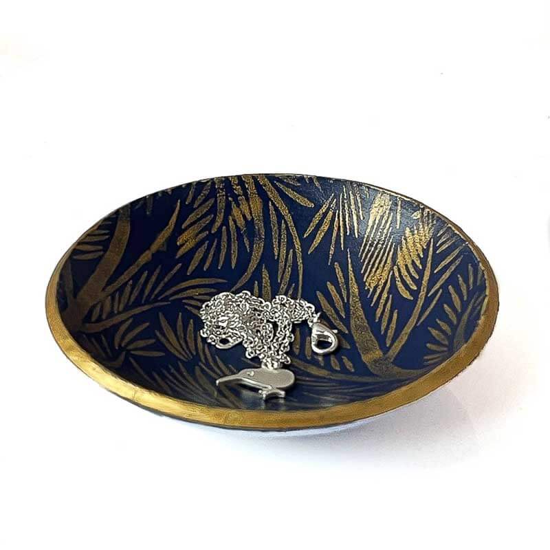 Trinket dish or ring holder for jewellery in navy and gold