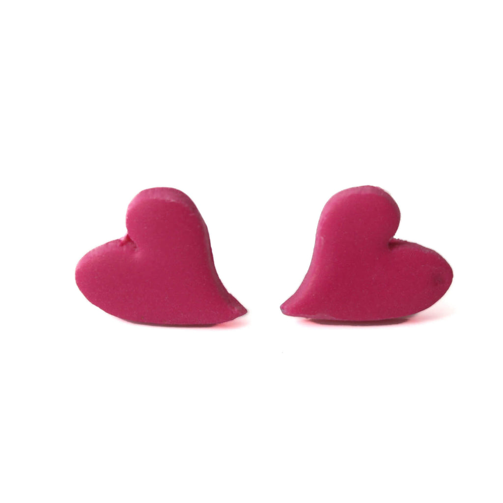 Heart stud earrings for women in cerise pink | Clay jewellery