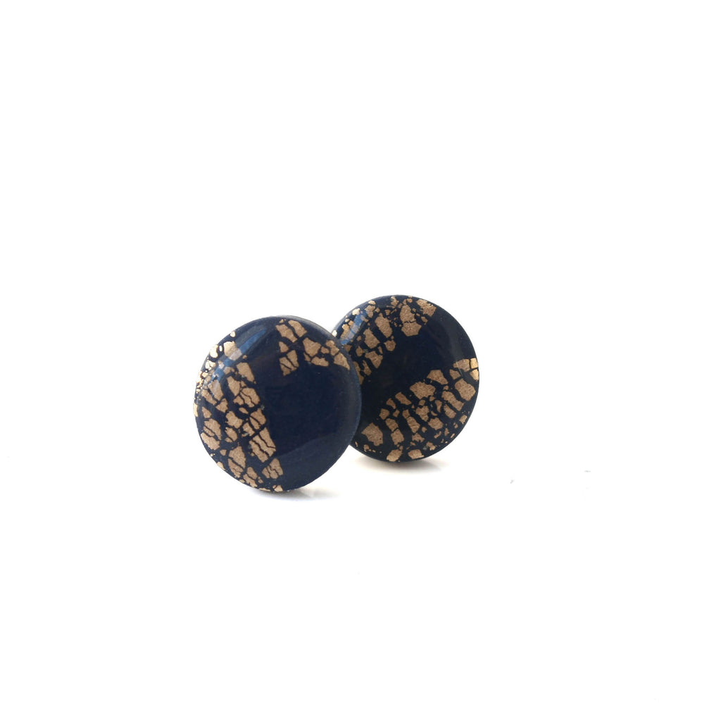 Navy and gold stud earrings for women | Geometric jewellery gifts