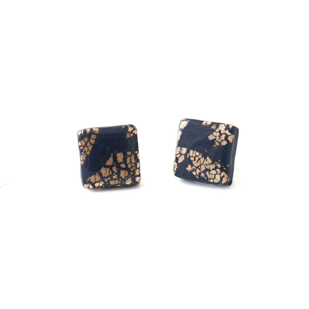 Navy and gold stud earrings for women | Geometric jewellery gifts