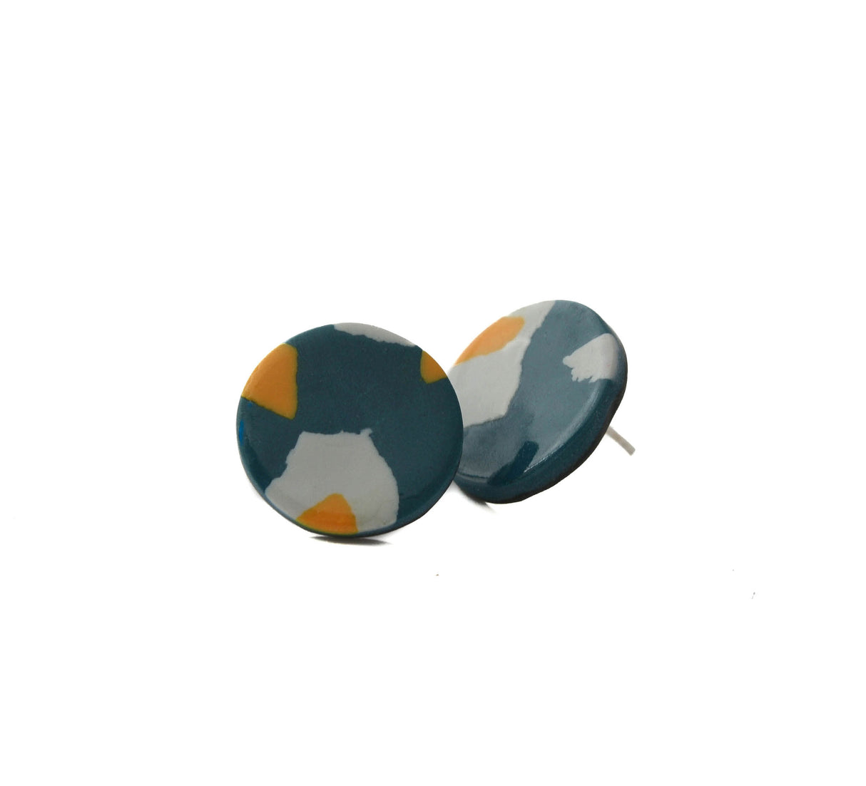 Round navy blue stud earrings for women