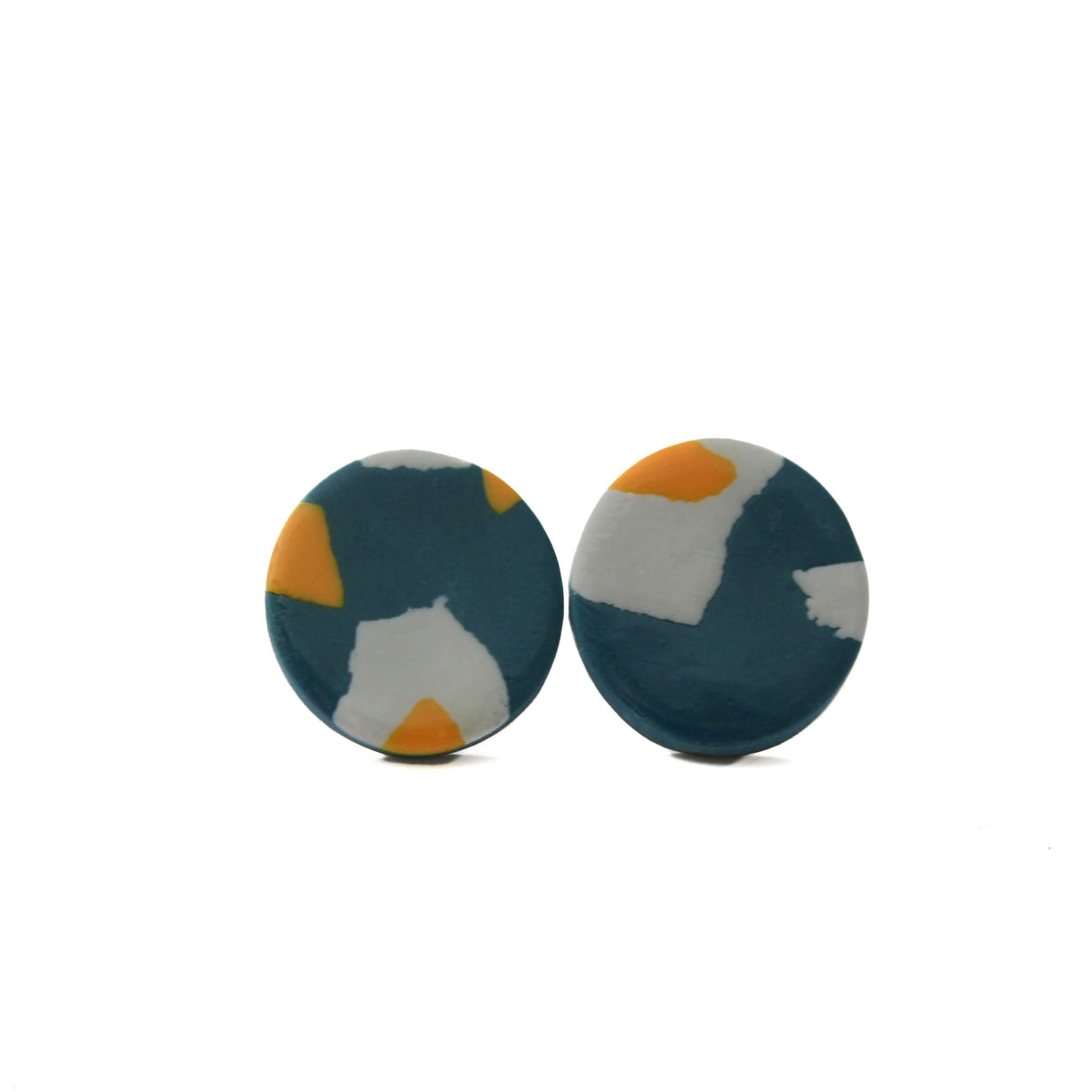 Large disc stud earrings for women in navy blue