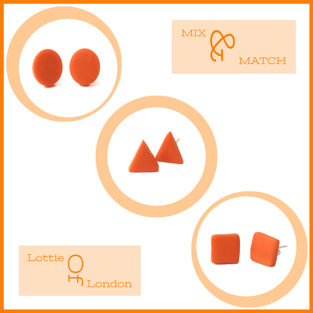 Orange stud earrings for women | Geometric mix and match studs