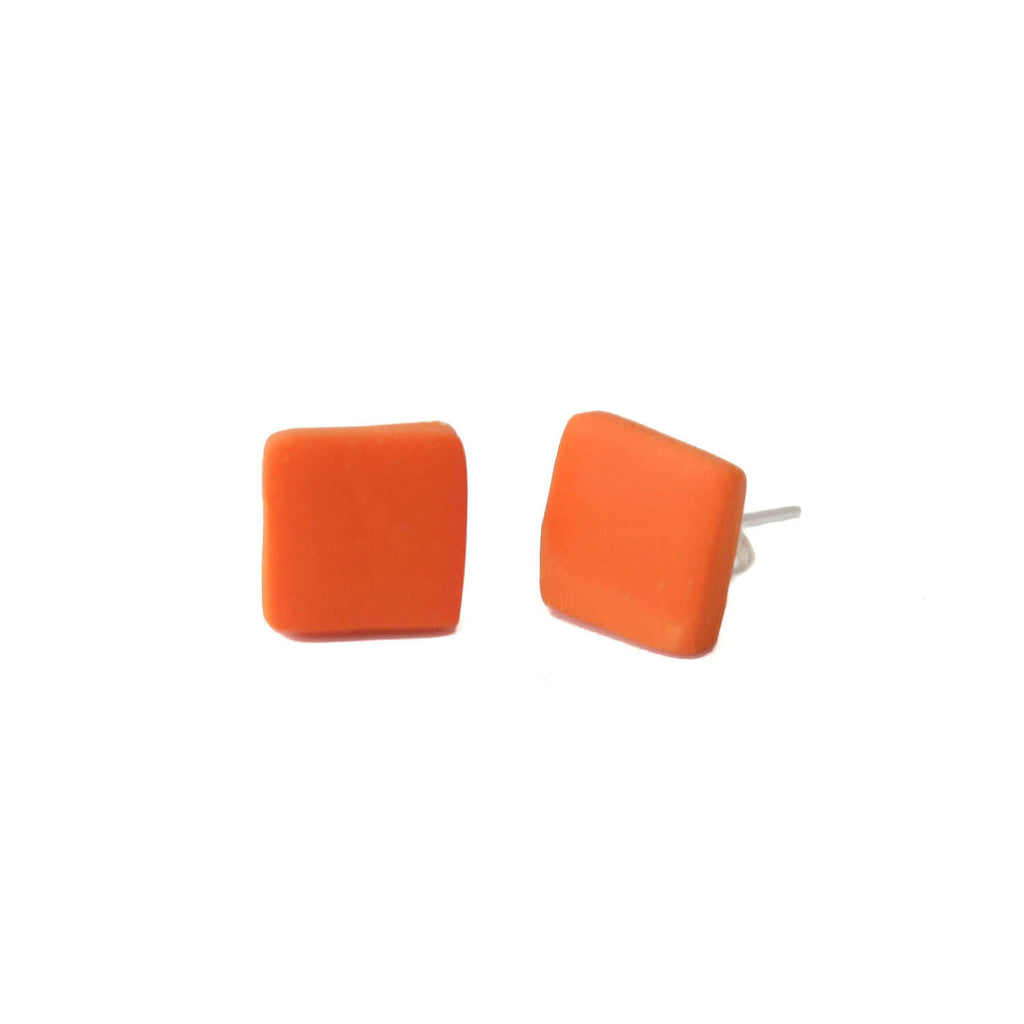 Square stud earrings for women in orange |  Geometric mix and match studs