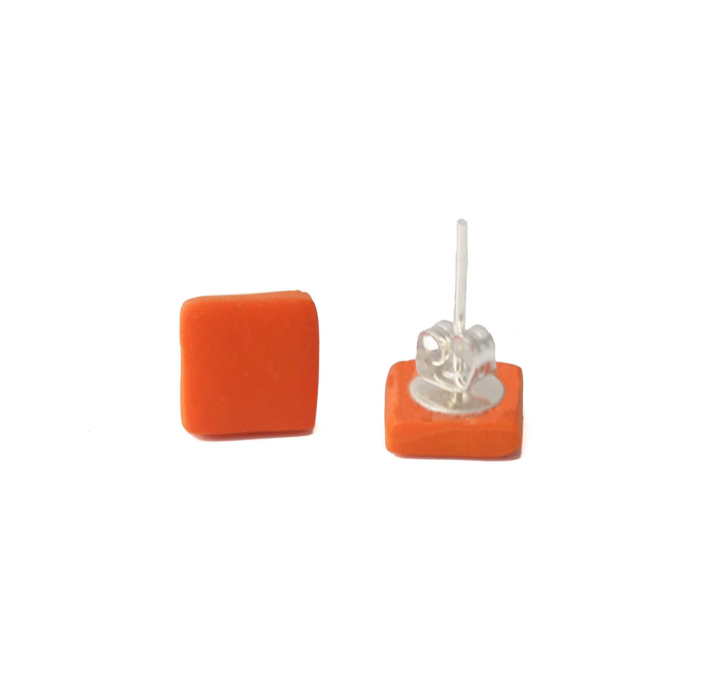 Square stud earrings for women in orange |  Geometric mix and match studs