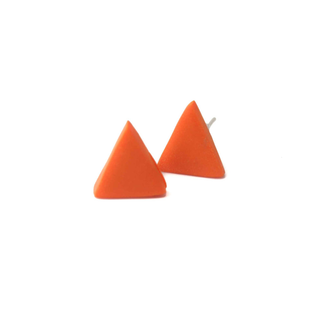Triangle stud earrings for women in orange | Geometric mix and match studs