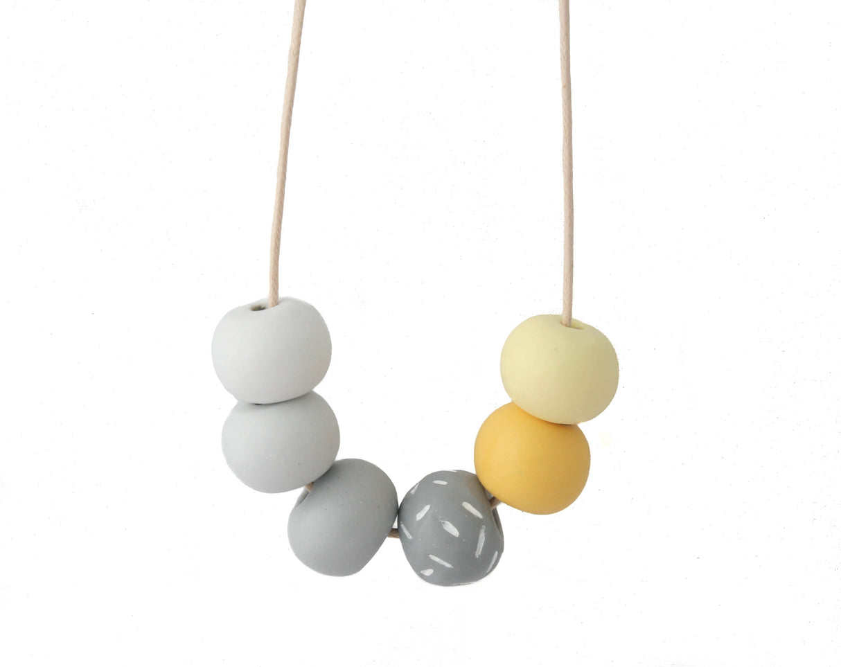 Long Bead Necklace In Grey & Yellow
