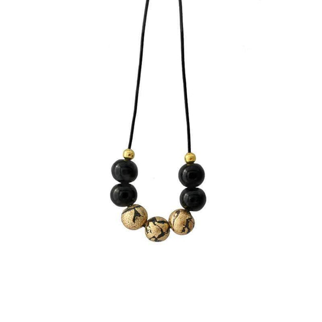 black and gold bead necklace - handmade at lottie of london jewellery