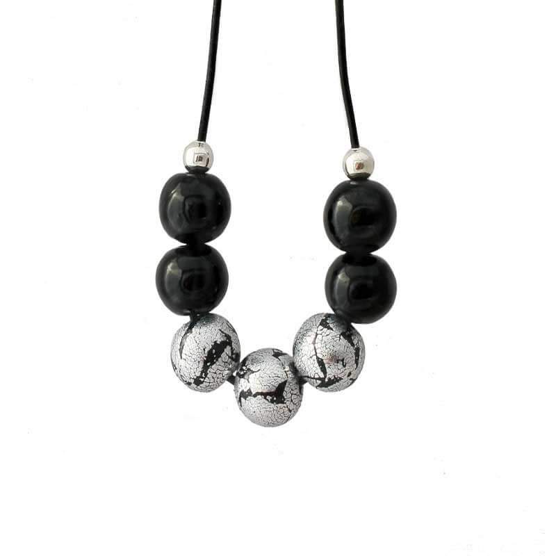 Statement Bead Necklace for Women in Black & Silver - Lottie Of London Jewellery