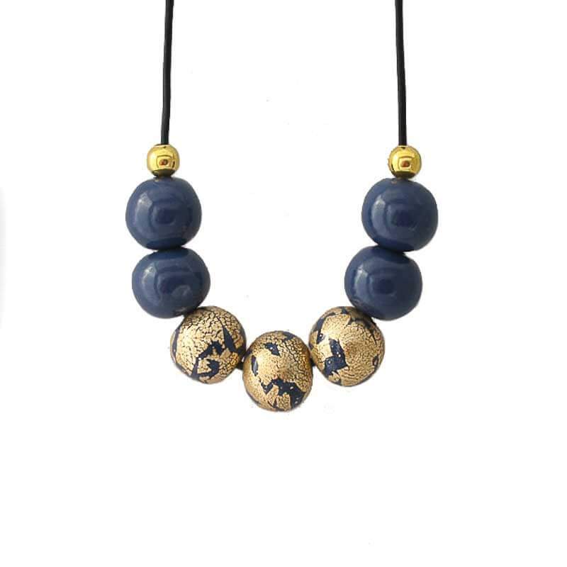 Navy & Gold Statement Bead Necklace for Women - Lottie Of London Jewellery