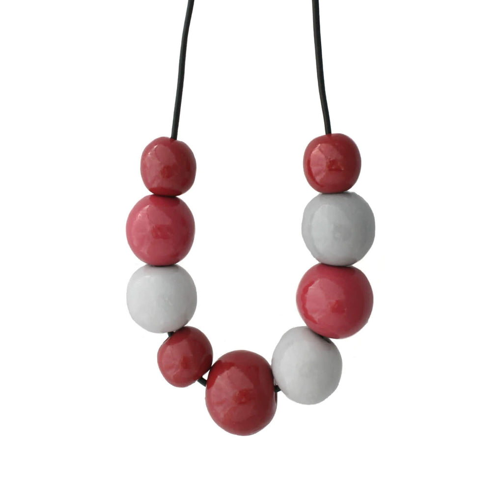 Chunky statement necklace for women in red & grey | Handmade Clay Jewellery