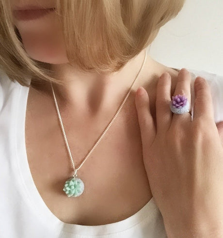 Succulent Charm Necklace on Silver Plated Chain - Lottie Of London Jewellery
