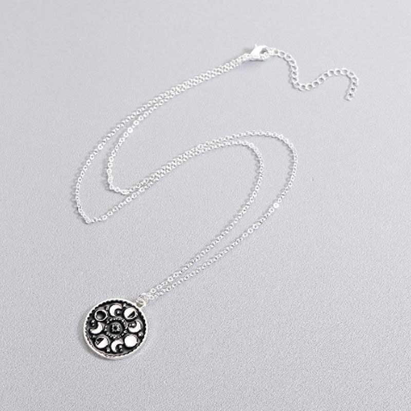 Moon phase pendant necklace for women in silver