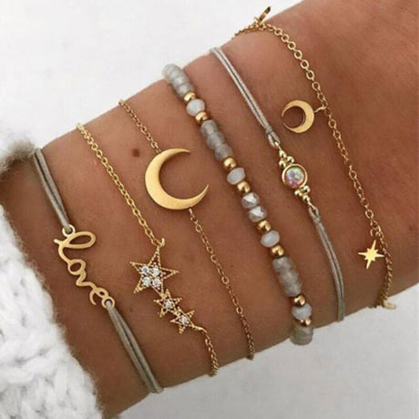 stacking bracelet in grey and Gold | Set of 5