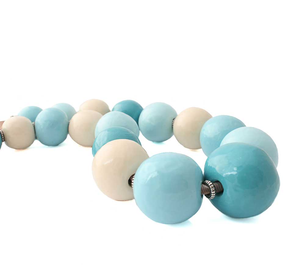 Chunky statement necklace with ribbon cord
